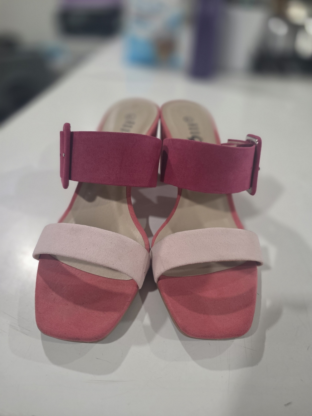 Women's Two-Tone Pink Suede Slide Sandals
